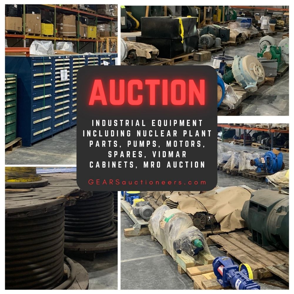New & Used Plant Industrial Equipment Including Pumps, Motors, Blowers, Vidmar Cabinets, Copper Cable & Wiring, MRO Auction