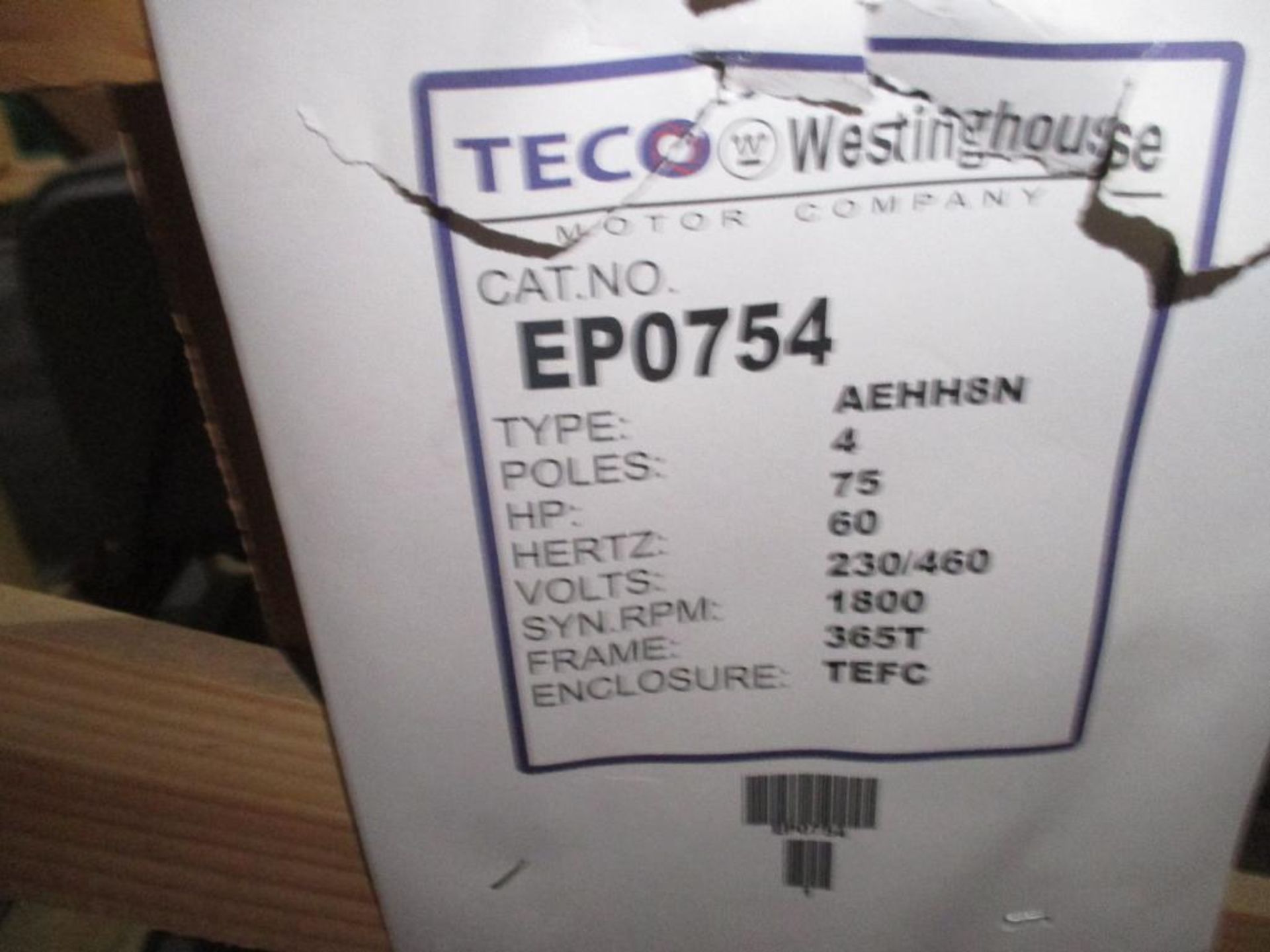 WESTINGHOUSE 3PHASE 75HP 1800RPM 365T FRAME A/C MOTOR P/N EP0754 1062# LBS (THIS LOT IS FOB KNOXVILL - Image 6 of 6
