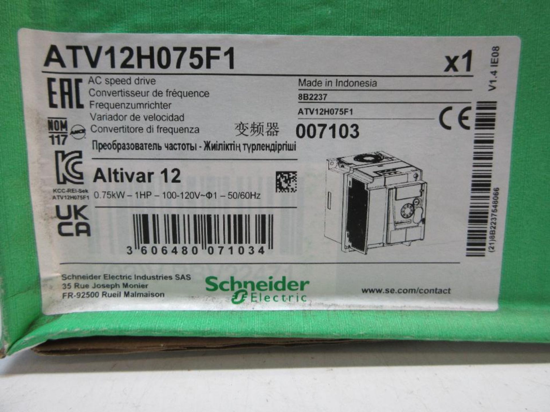 (3 TIMES THE MONEY) SCHNEIDER ELECTRIC ATV12H075F1 AC SPEED DRIVE ALTIVAR 12 NEW (THIS LOT IS FOB CA - Image 2 of 3