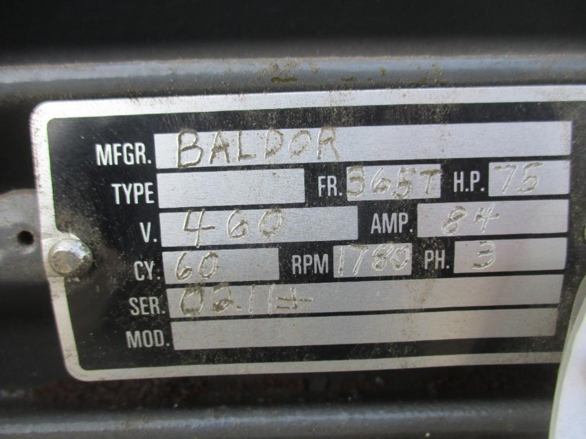 BALDOR 3 PHASE 75HP 1780RPM 365T FRAME A/C MOTOR P/N N/A 874# LBS (THIS LOT IS FOB KNOXVILLE TN) - ( - Image 2 of 5