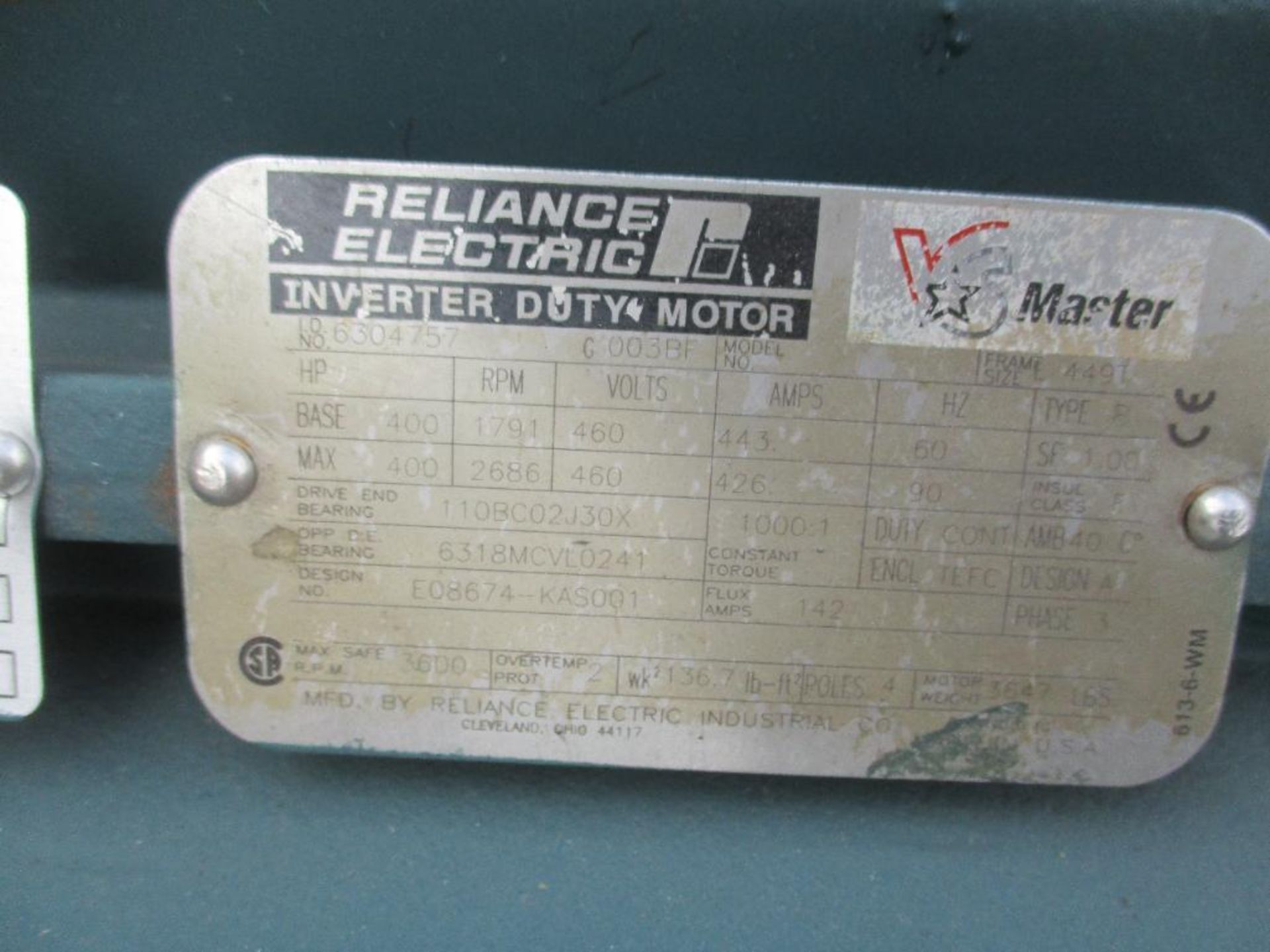 RELIANCE ELECTRIC 3 PHASE 400HP 1791-2686RPM 449T FRAME A/C MOTOR P/N 6304757 3602# LBS (THIS LOT IS - Image 2 of 5