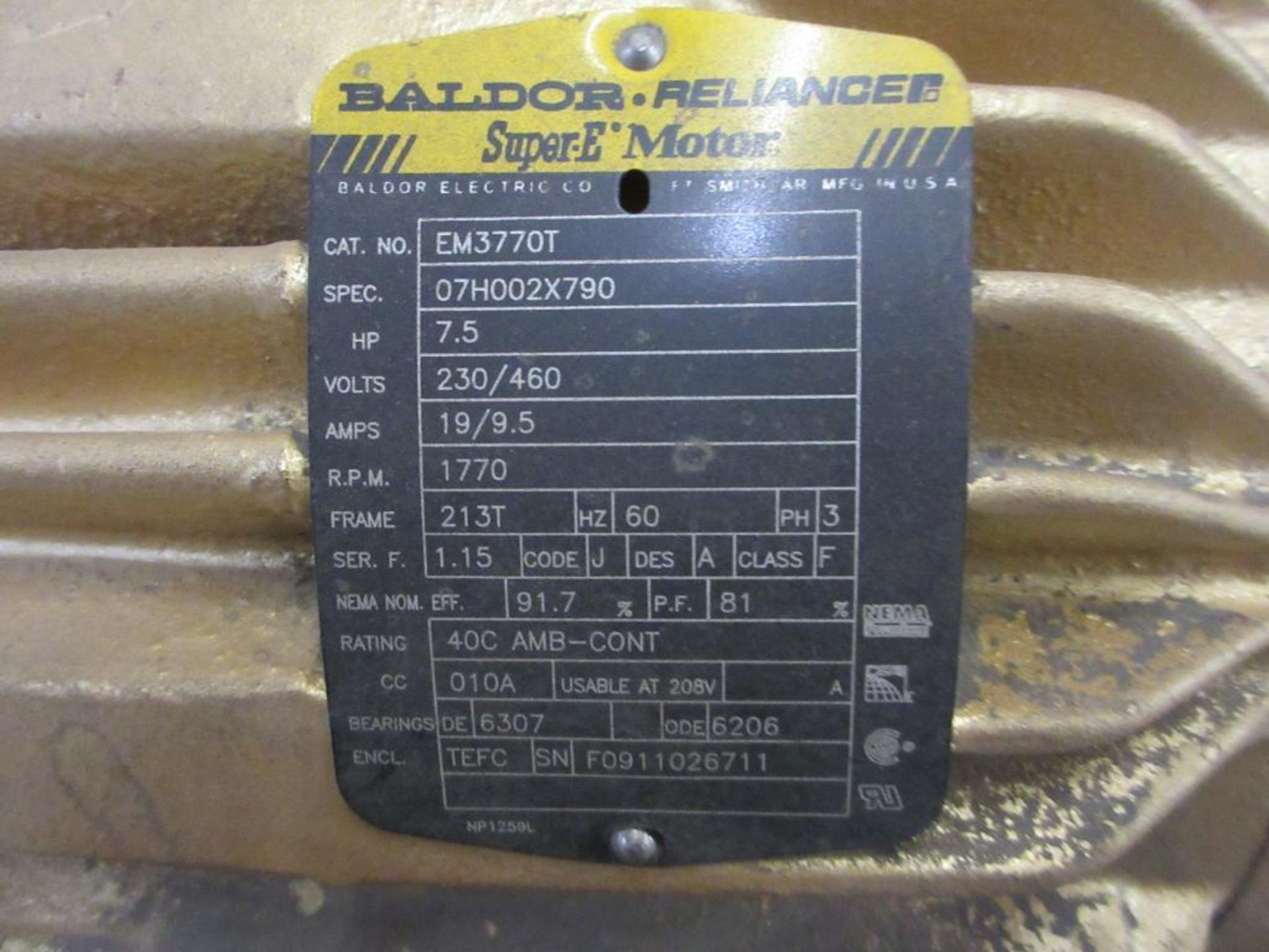 BALDOR-RELIANCE MOTORS TO INCLUDE (1) EM377OT 7.5HP 1770RPM FRAME 213T (1) 1209536041-10 10HP 3485RP - Image 6 of 22