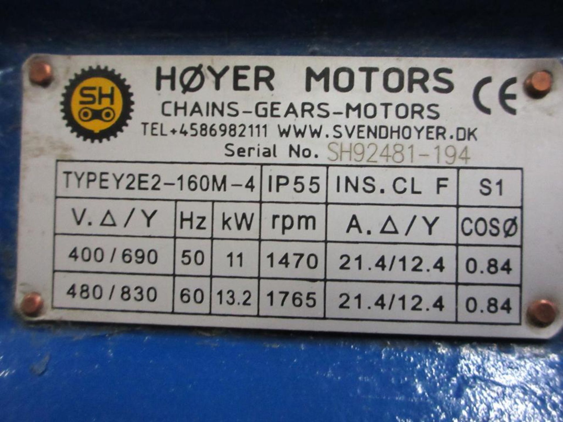 HOYER MOTORS ELECTRIC MOTOR TYPE Y2E2-160M-4 1470 RPM 11KW (THIS LOT IS FOB CAMARILLO CA) - (There w - Image 3 of 5