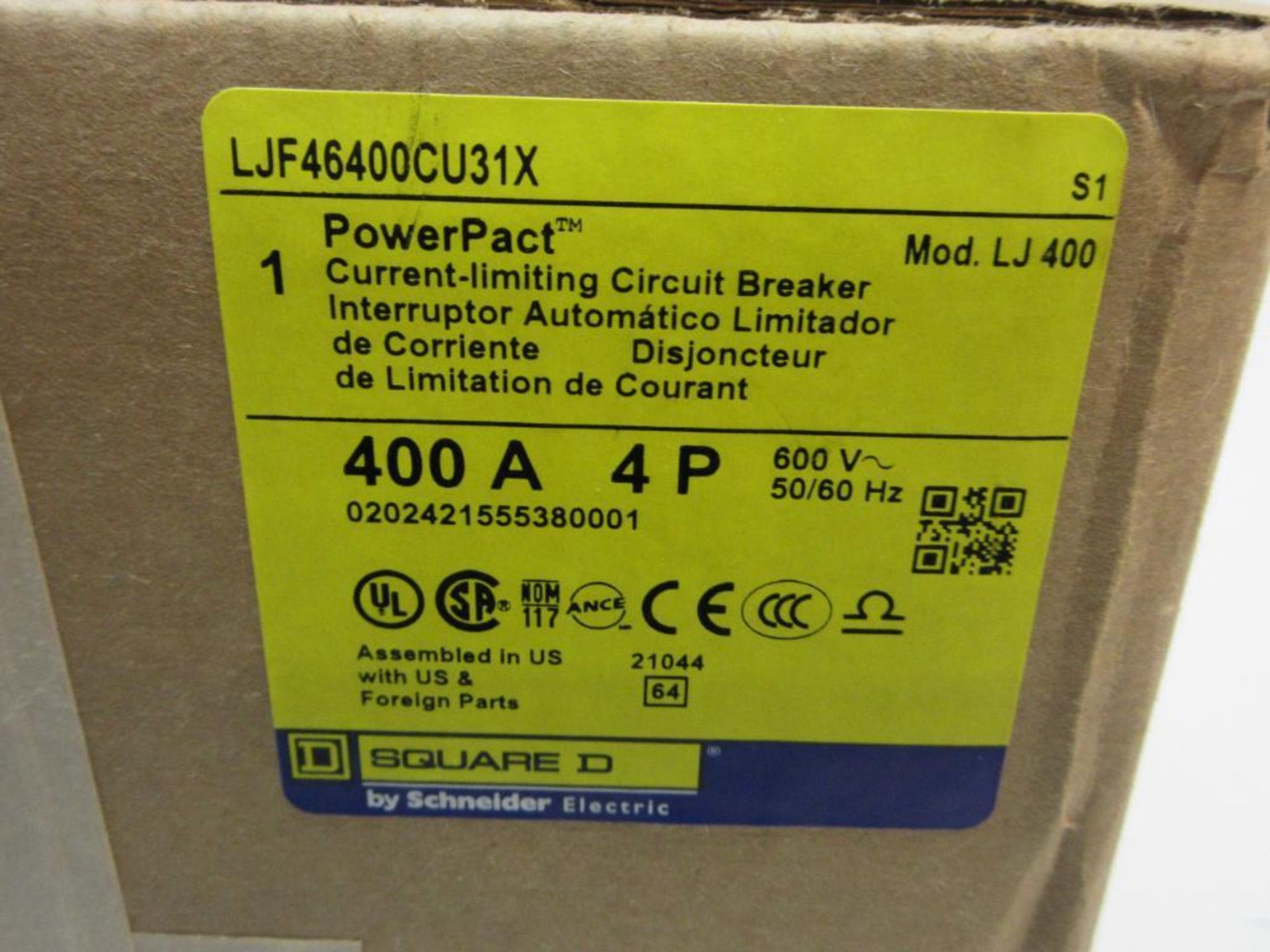 SQUARE D LJF46400CU31X POWERPACT CURRENT LIMITING CIRCUIT BREAKER 400A 4 POLE MODEL LJ400 NEW IN BOX - Image 2 of 2