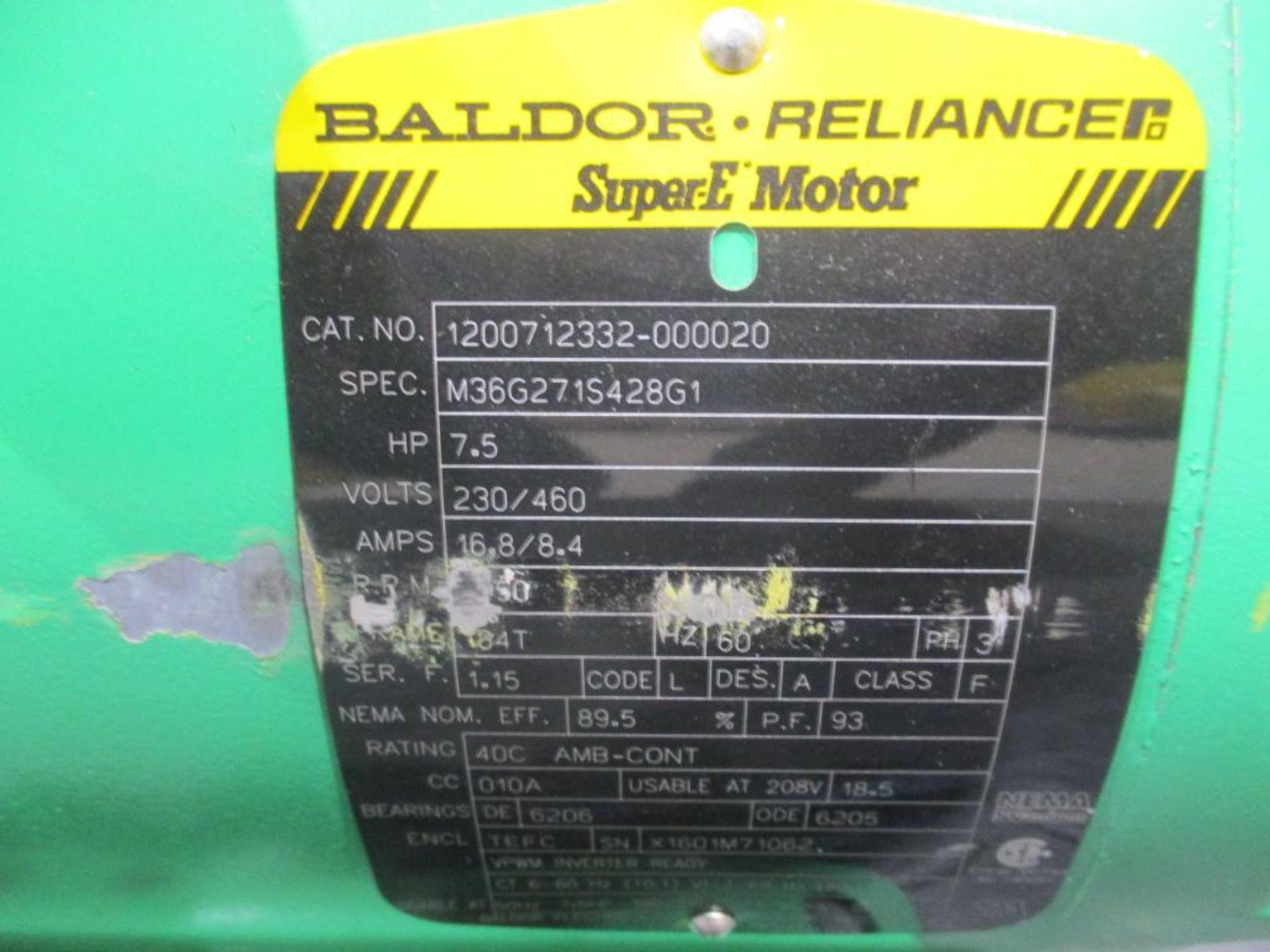 BALDOR 3 PHASE 7.5HP 184T FRAME A/C MOTOR P/N 1200712332-000020, 91# lbs (There will be a $40 Riggin - Image 5 of 5