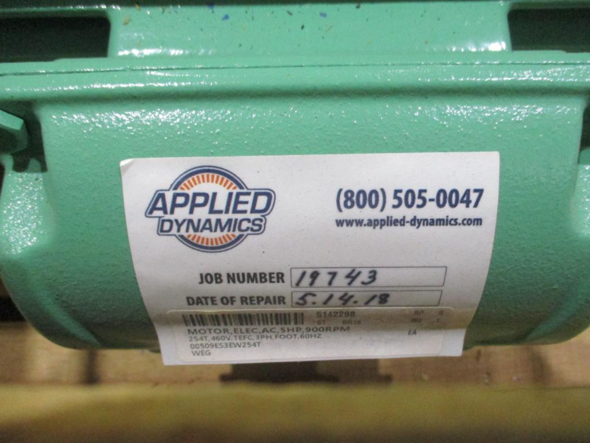 WEG 3 PHASE 5HP 880RPM 254/6T FRAME A/C MOTOR P/N 12445774, 311# lbs (There will be a $40 Rigging/Pr - Image 5 of 5