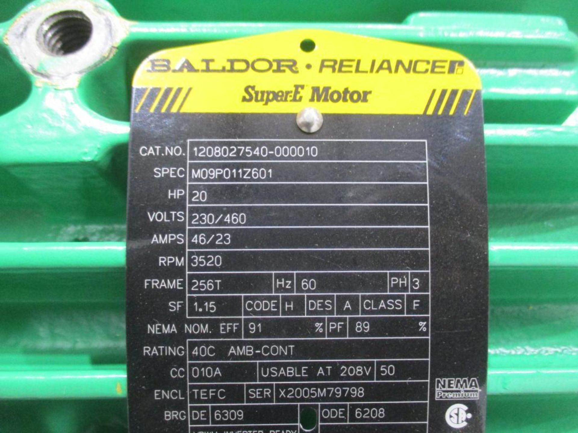 BALDOR 3 PHASE 20HP 3520RPM 256T FRAME A/C MOTOR P/N 1208027540-000010, 245# lbs (There will be a $4 - Image 6 of 6