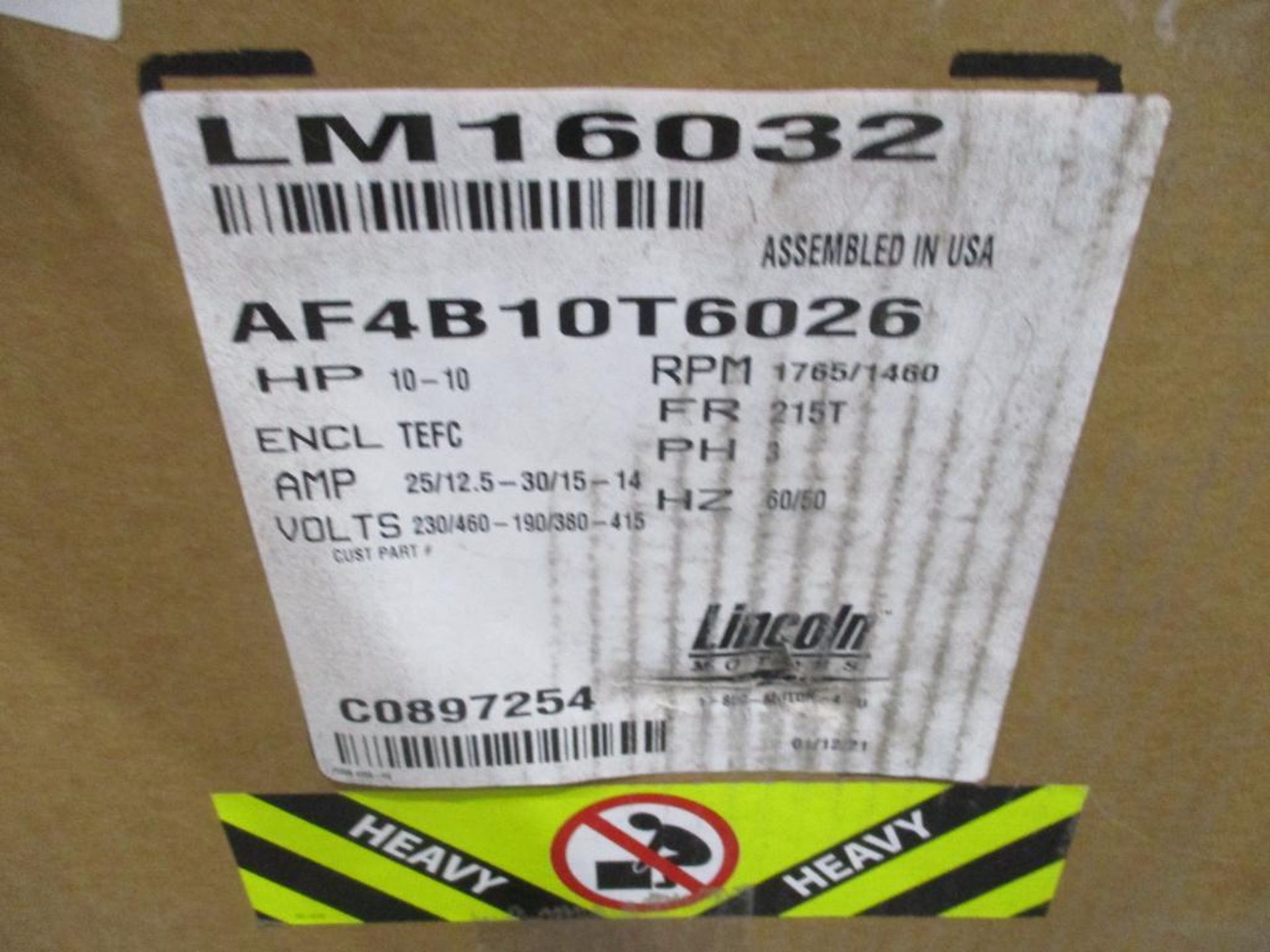 LINCOLN MOTOR 3 PHASE 7.50KW 1460-1765RPM 215T FRAME A/C MOTOR P/N LM16032DC, 160# lbs (There will b - Image 3 of 4