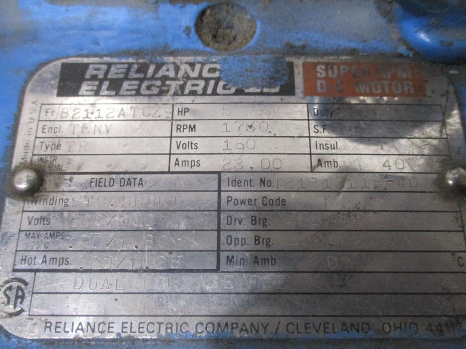 RELIANCE ELECTRIC 5HP 1750RPM B2112ATCZ FRAME DC MOTOR P/N T21R1311B-D, 345# lbs (There will be a $4 - Image 5 of 5
