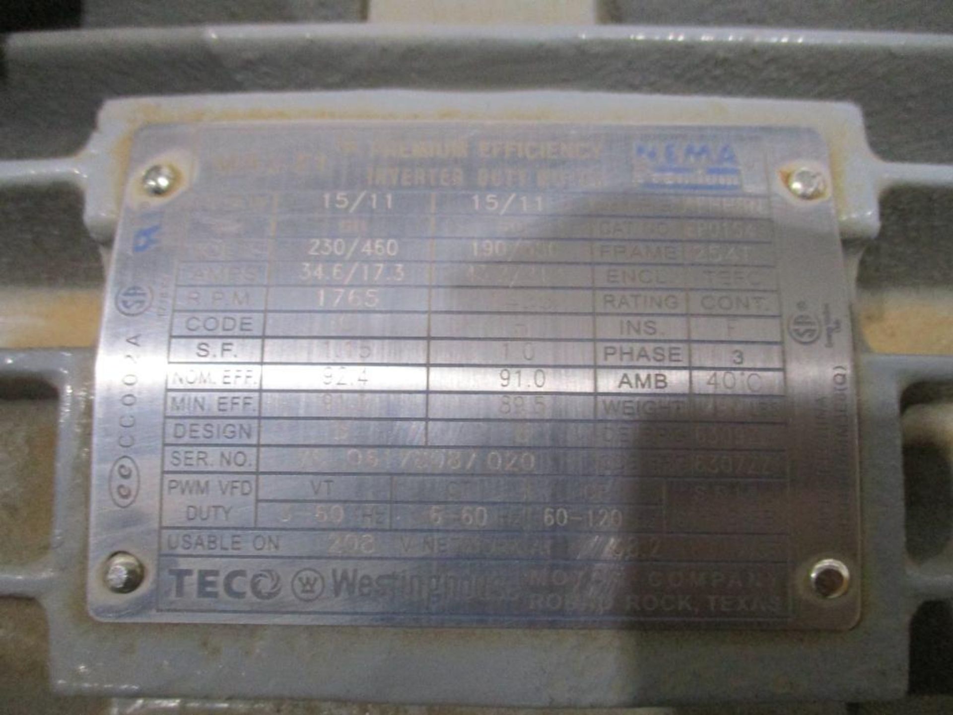 WESTINGHOUSE 3 PHASE 15HP 1455-1765RPM 254T FRAME A/C MOTOR P/N EP0154, 289# lbs (There will be a $4 - Image 5 of 6