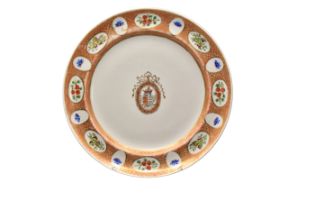 A CHINESE EXPORT PORCELAIN ‘PORTUGUESE-MARKET’ ARMORIAL PLATE, JIAQING PERIOD, CIRCA 1810