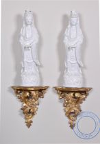 A PAIR OF CHINESE BLANC-DE-CHINE FIGURES OF GUANYIN, QING DYNASTY, KANGXI PERIOD