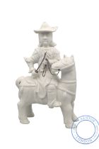 A CHINESE BLANC-DE-CHINE EQUESTRIAN FIGURE, QING DYNASTY, KANGXI PERIOD