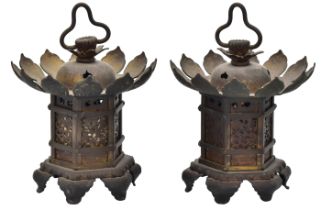 A SMALL PAIR OF JAPANESE GILT-METAL HANGING LANTERNS, MEIJI PERIOD, 19TH CENTURY