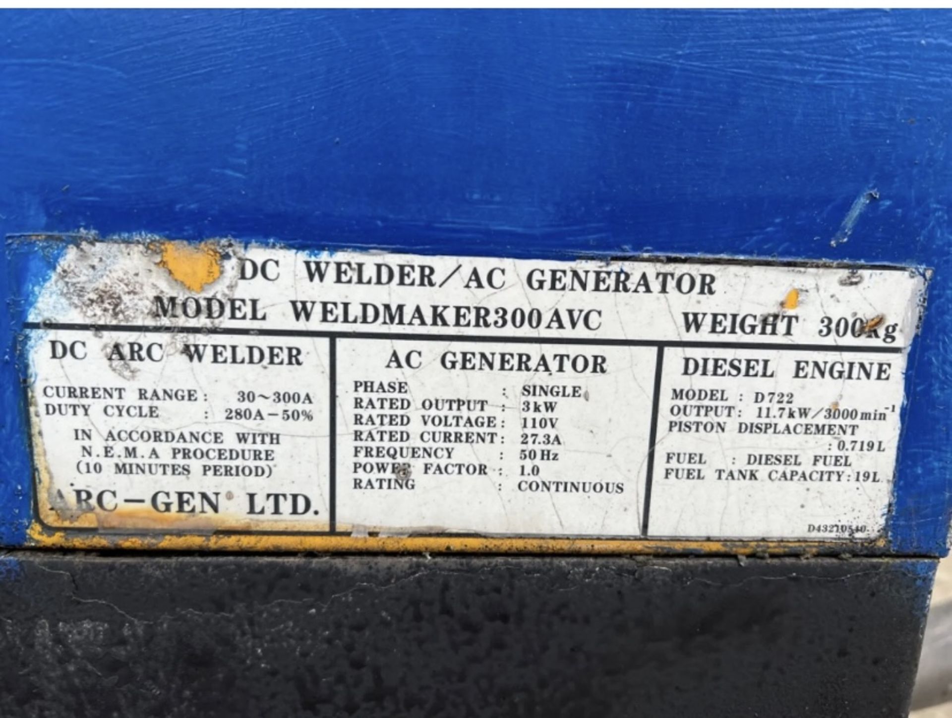 ARC GEN WELMAKER 300 AVC TOWABLE WELDER GENERATOR - Image 3 of 6