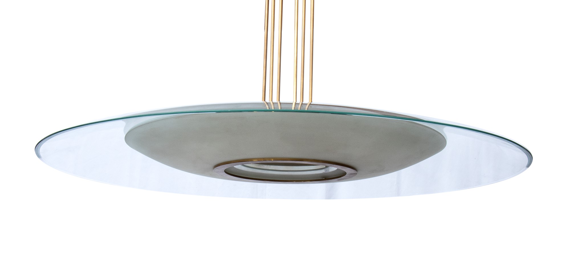Max Ingrand Ceiling lamp mod. 1498 with brass structure, satin glass screen and crystal cup - Image 7 of 19