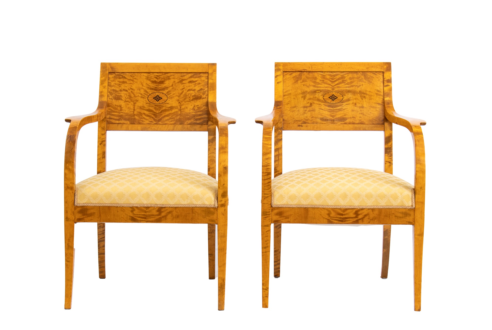 Pair of chairs Biedermeier with back carved in geometric decor with ebonized woods. - Image 4 of 19