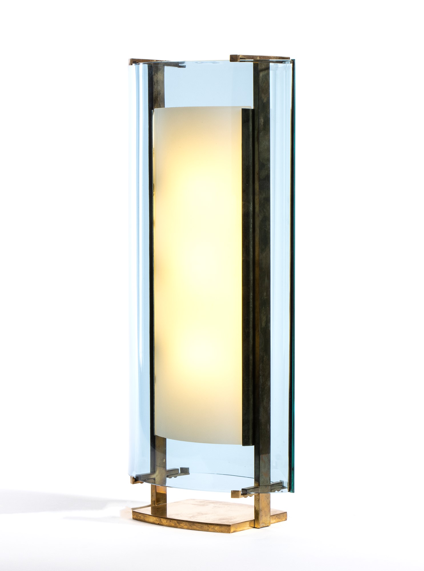 Max Ingrand Table lamp with brass structure and transparent and blue curved crystals. Model 2187 - Image 14 of 19