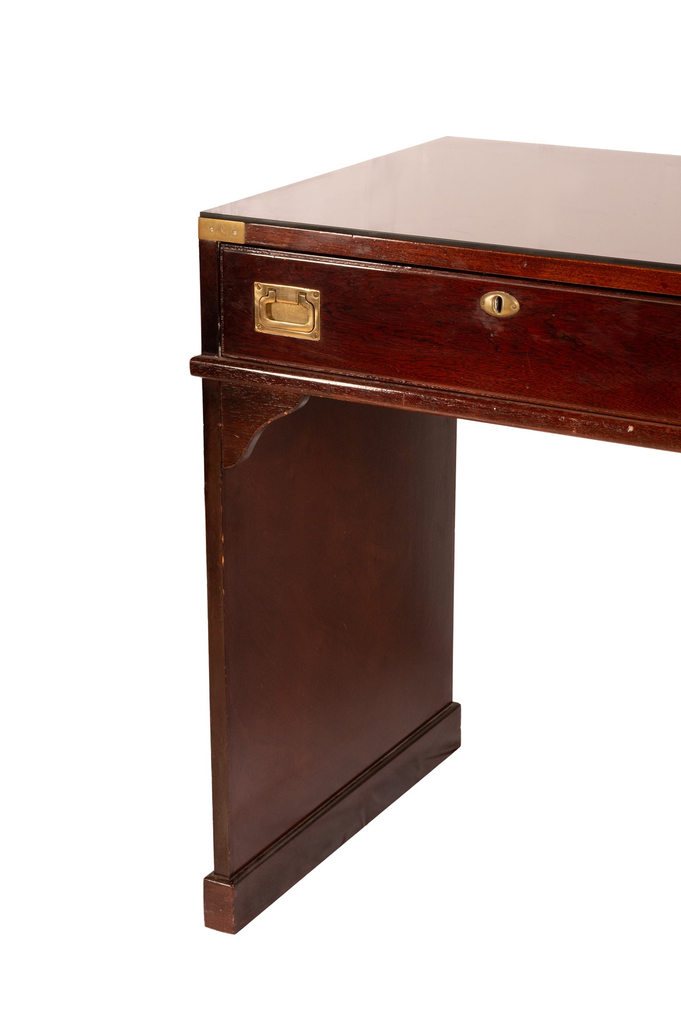 Byron marine style mahogany desk with five drawers on the front and glass top - Image 11 of 19
