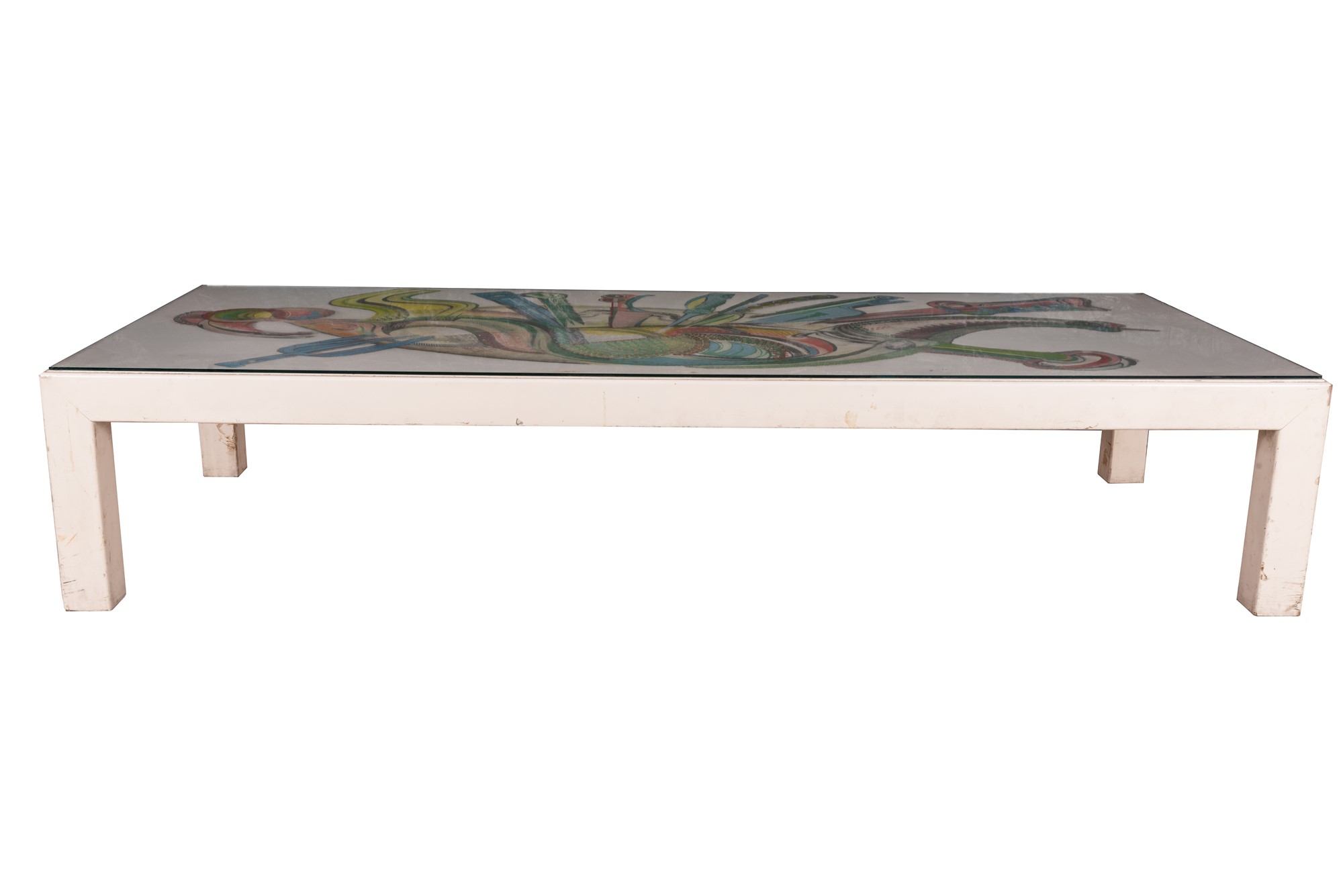 Long coffee table in painted wood with abstract decoration signed by Aurelio Ceccarelli - Image 2 of 11