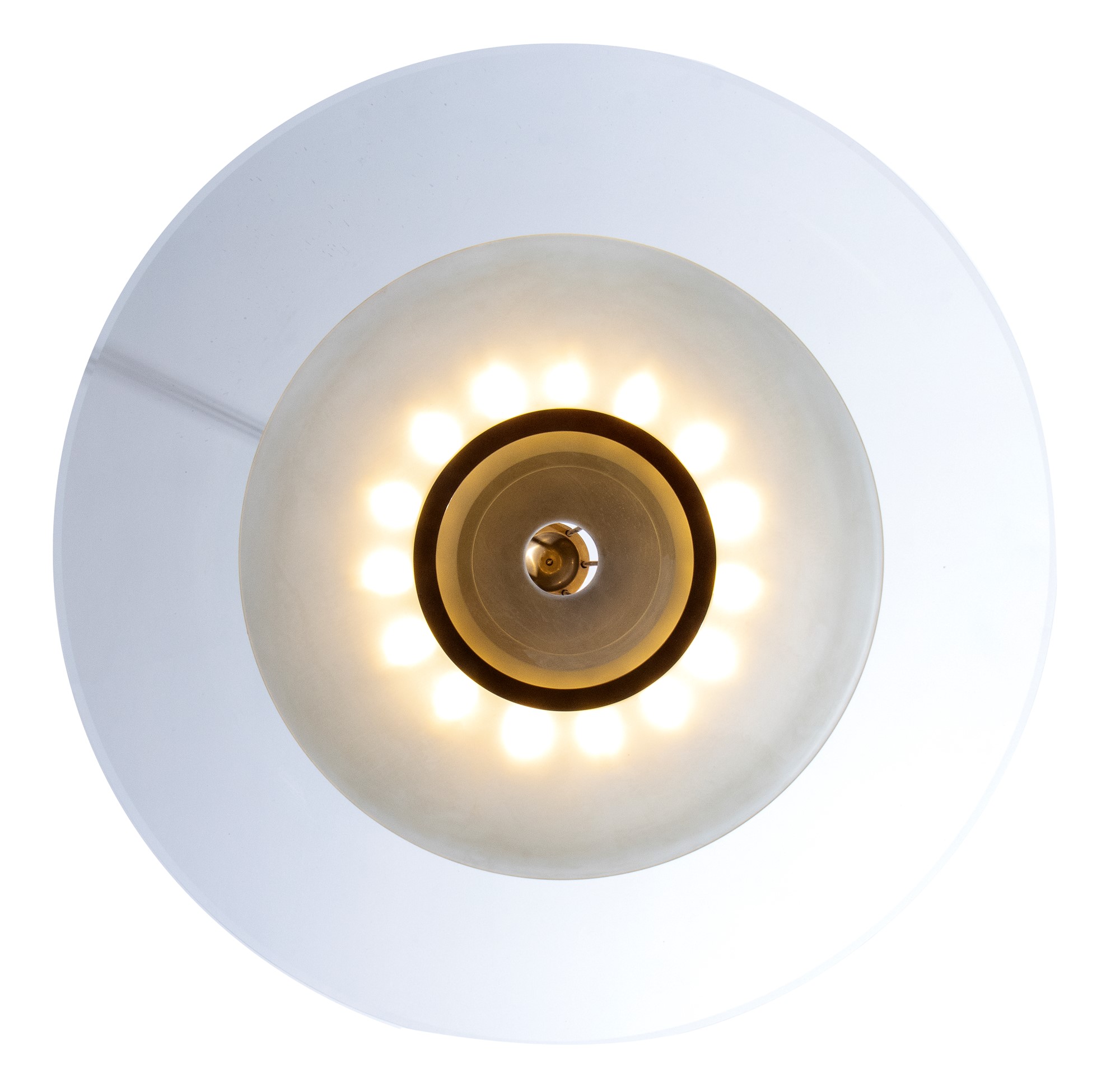 Max Ingrand Ceiling lamp mod. 1498 with brass structure, satin glass screen and crystal cup - Image 14 of 19