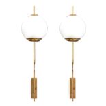 Luigi Caccia Dominioni 1913-2016 Pallone Lp1 wall sconces with chromed brass structure and opal glas