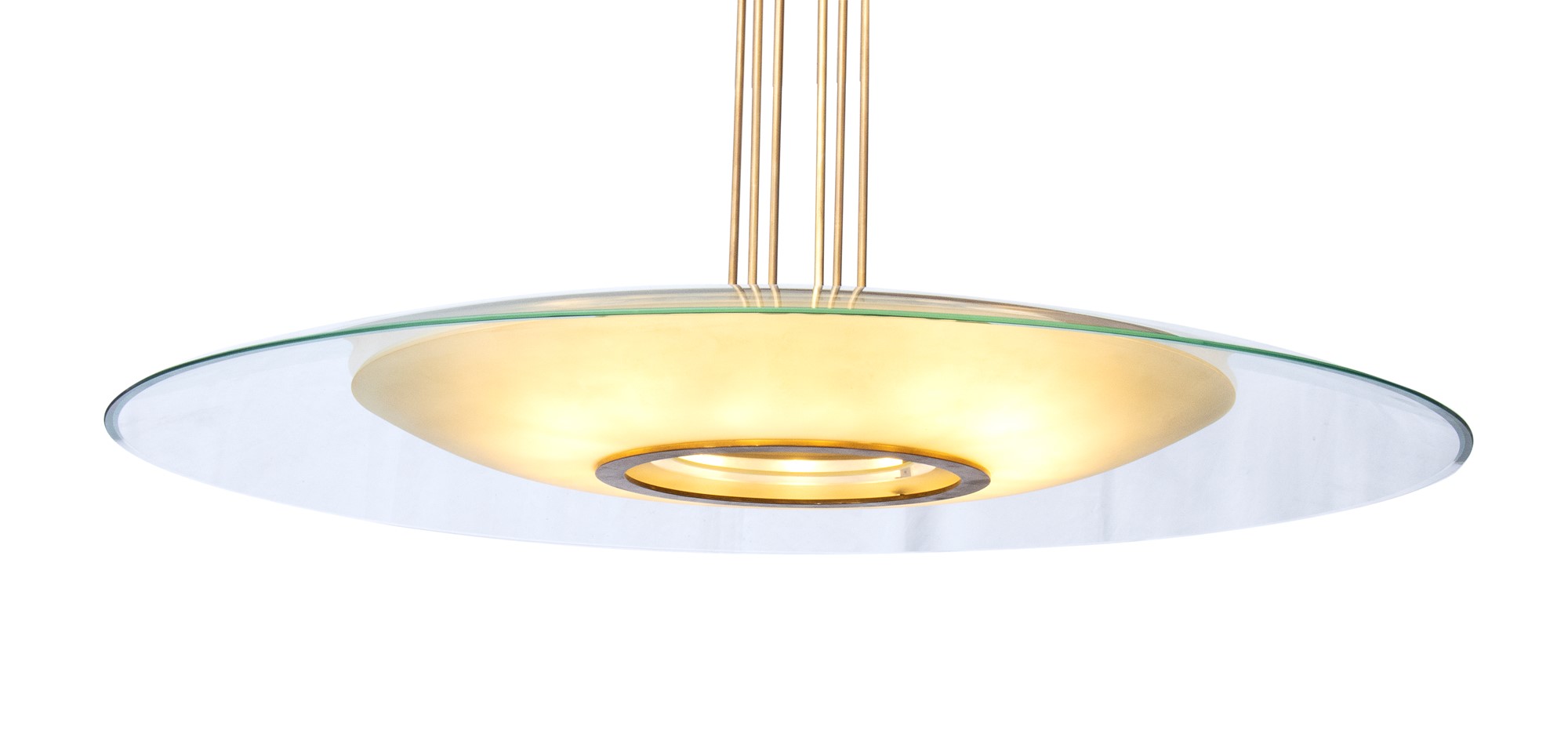 Max Ingrand Ceiling lamp mod. 1498 with brass structure, satin glass screen and crystal cup - Image 8 of 19