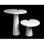Angelo Mangiarotti Eros coffee tables with structures and tops in white Carrara marble