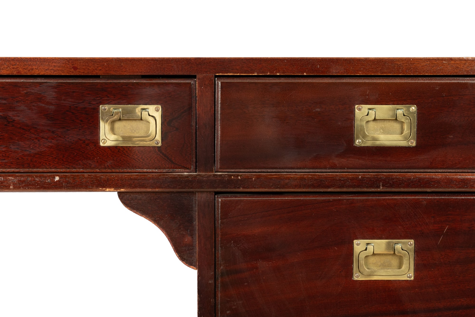 Byron marine style mahogany desk with five drawers on the front and glass top - Image 18 of 19