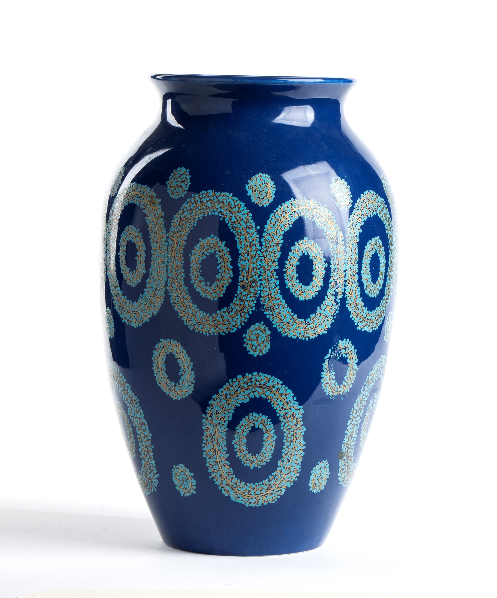 Blue ceramic vase with special celestial decorations and gold highlights