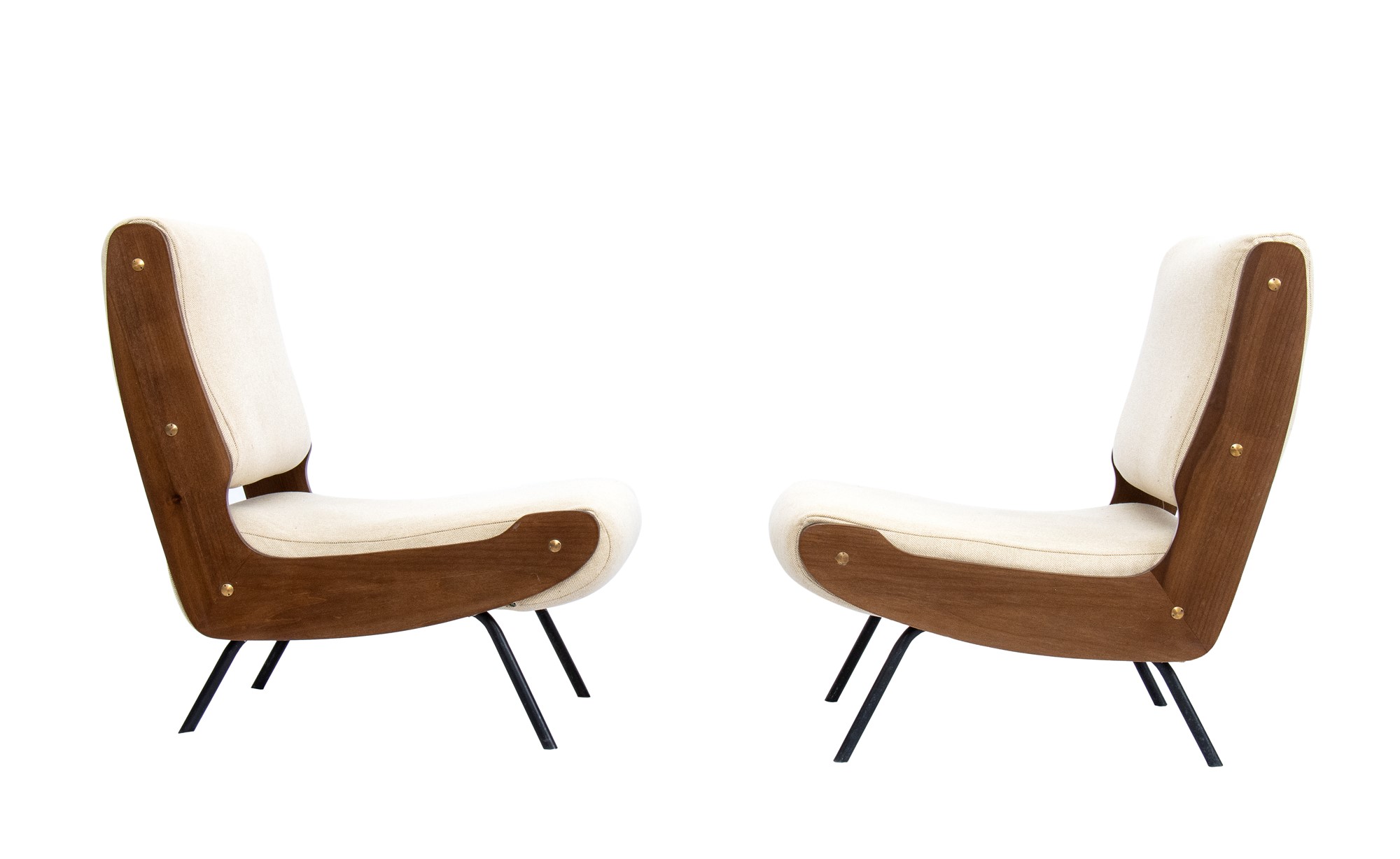 Gianfranco Frattini  Pair of armchairs mod. 863 with wooden and metal structure and brass details by - Image 13 of 19