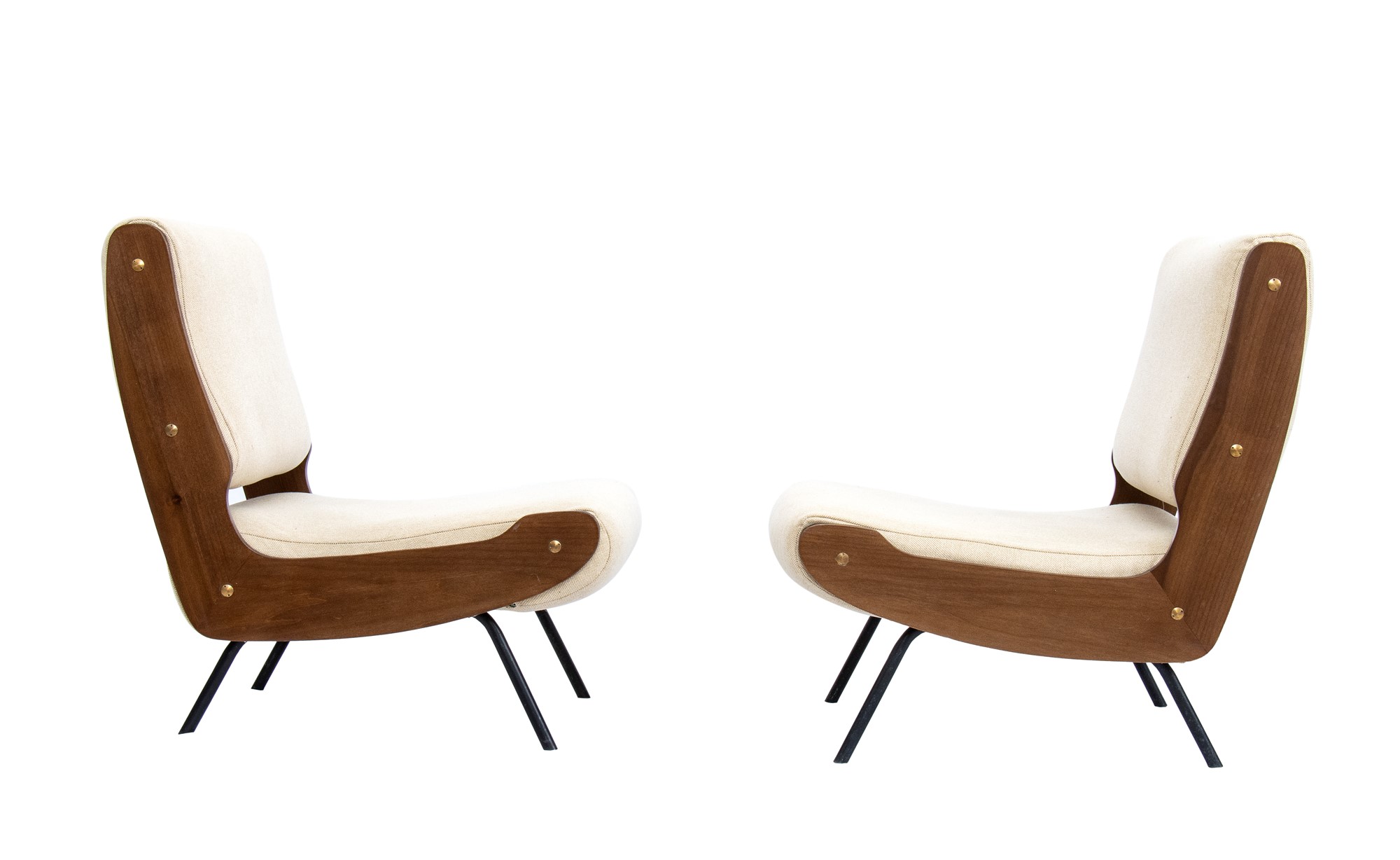 Gianfranco Frattini  Pair of armchairs mod. 863 with wooden and metal structure and brass details by - Image 12 of 19