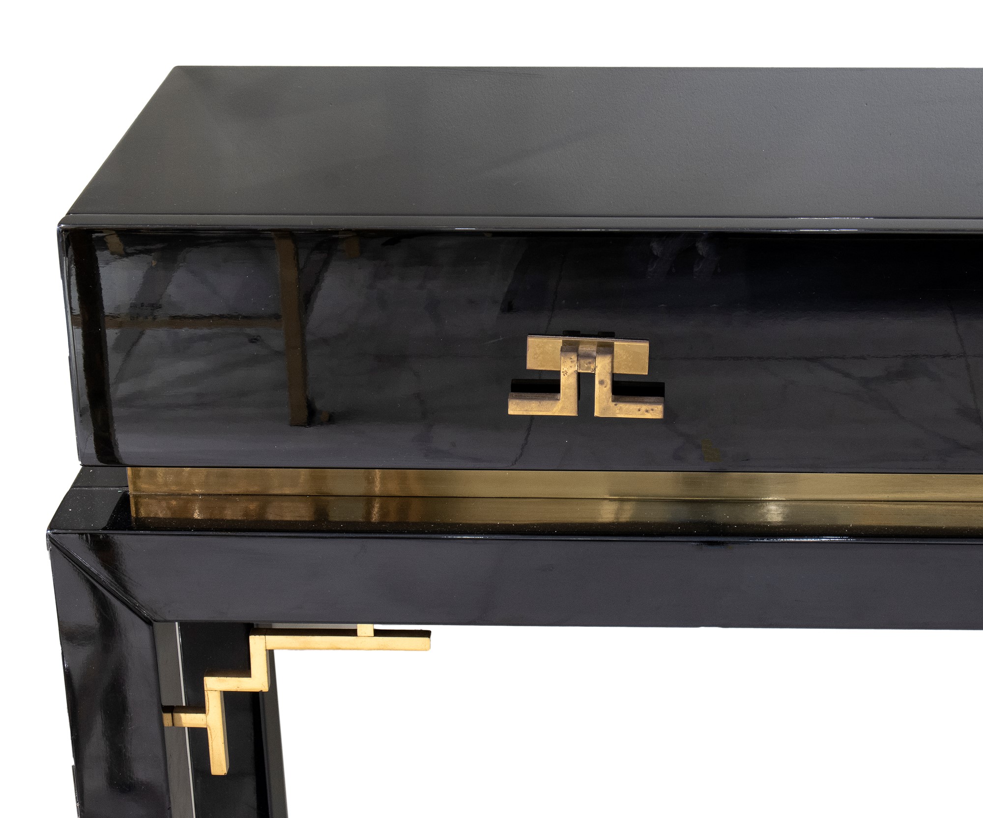 Console in lacquered wood and brass with two drawers on the front - Image 7 of 7