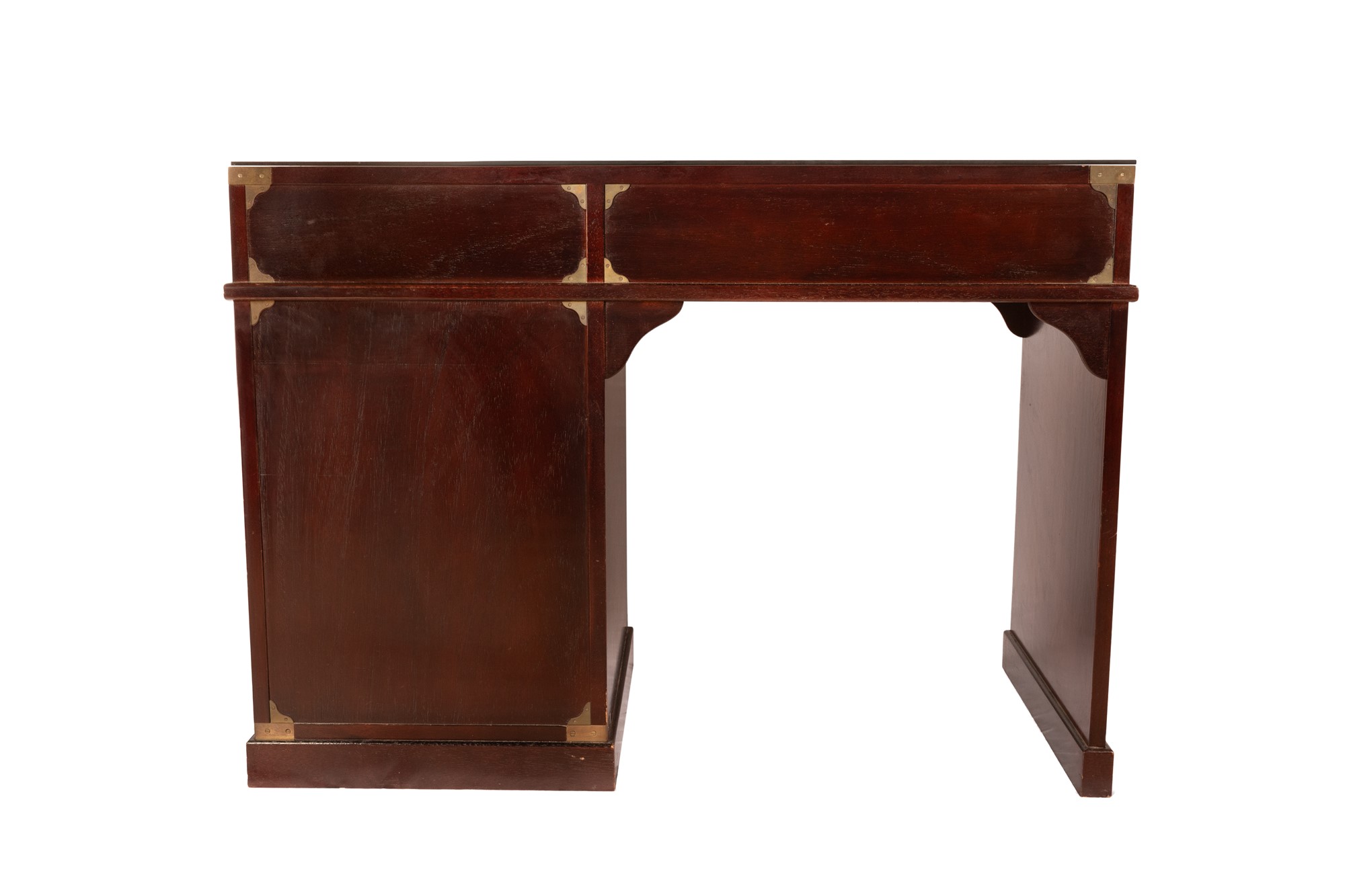 Byron marine style mahogany desk with five drawers on the front and glass top - Image 13 of 19