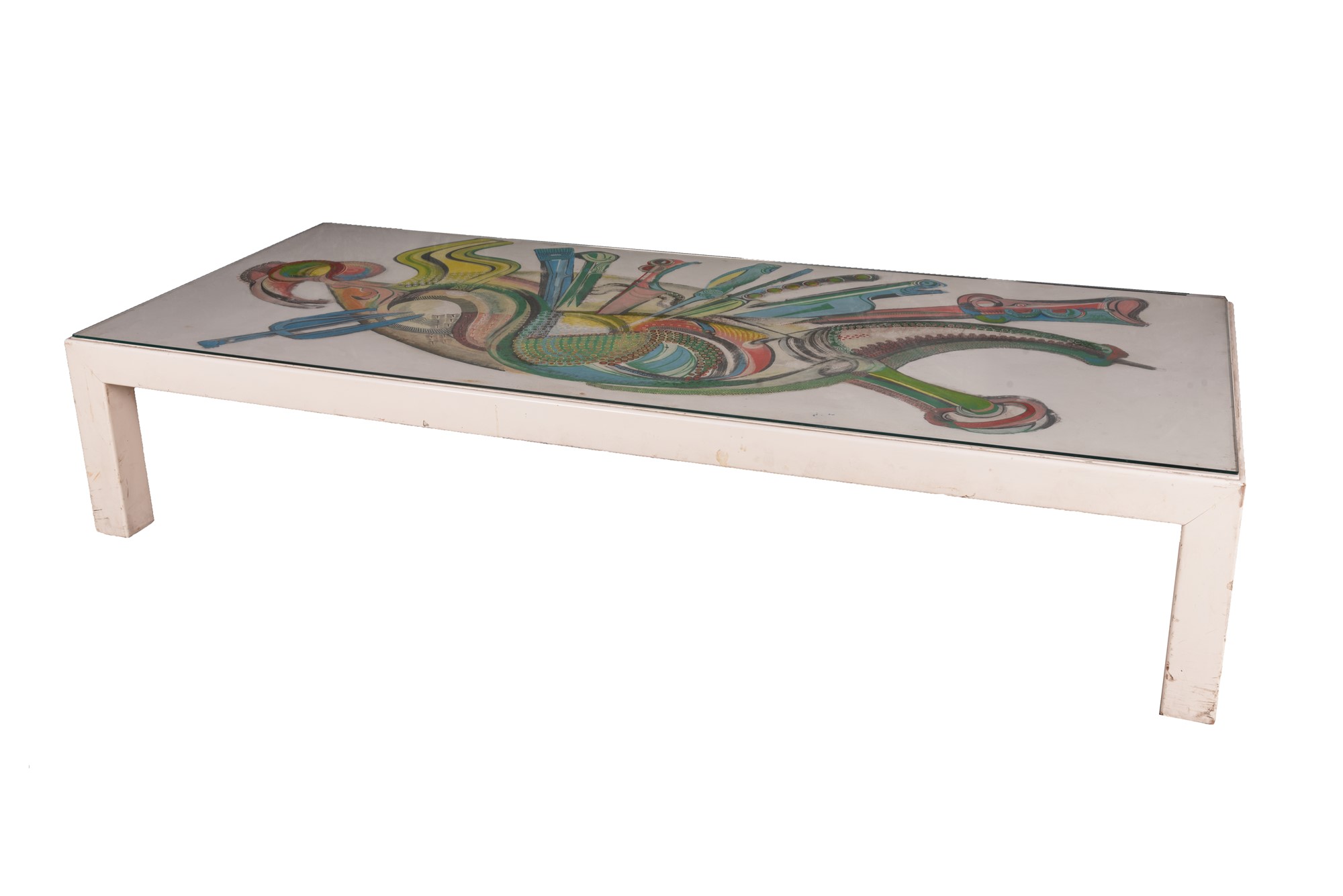 Long coffee table in painted wood with abstract decoration signed by Aurelio Ceccarelli - Image 6 of 11