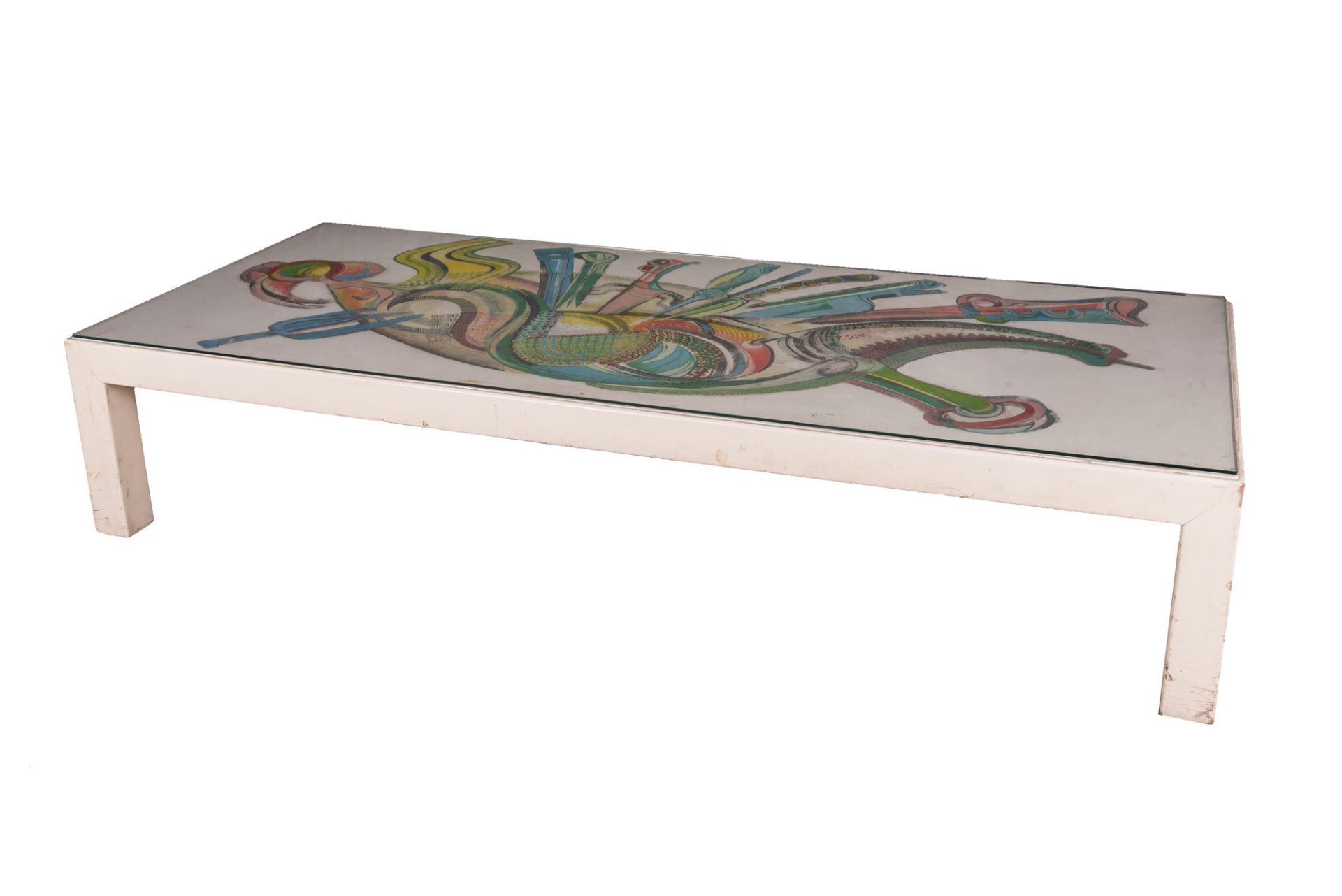 Long coffee table in painted wood with abstract decoration signed by Aurelio Ceccarelli - Bild 6 aus 11