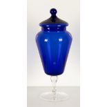Blue glass vase with lid