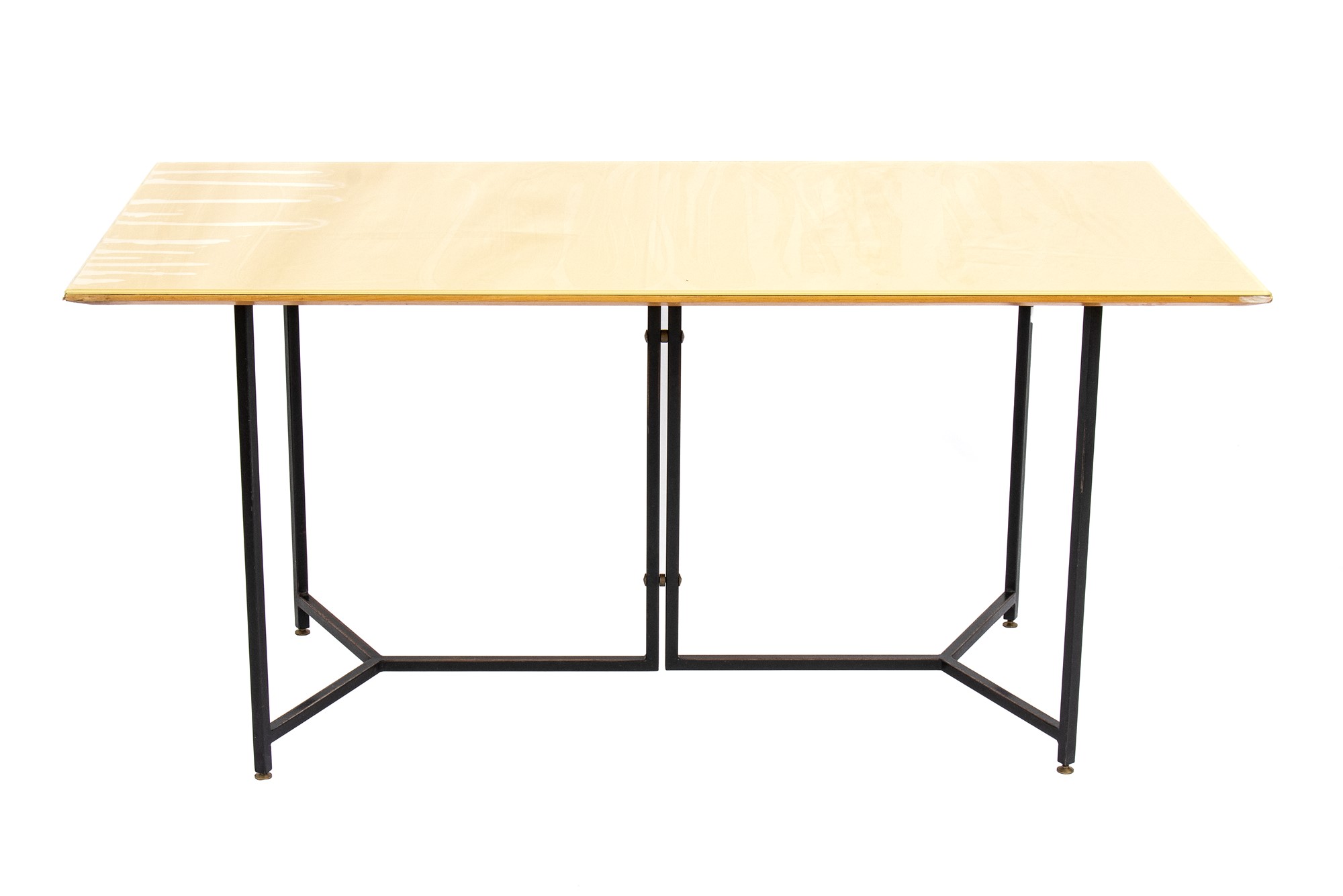 Rectangular table with metal structure and wooden and glass top - Image 3 of 10