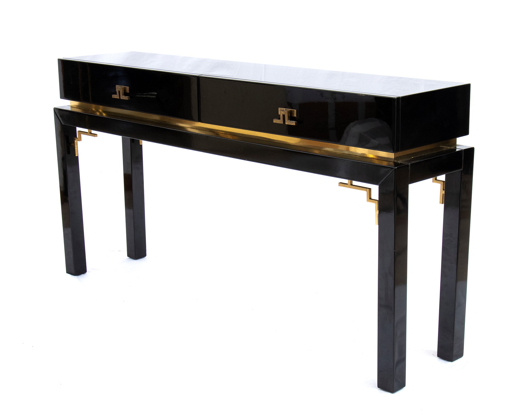 Console in lacquered wood and brass with two drawers at the front - Image 14 of 19