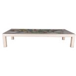 Long coffee table in painted wood with abstract decoration signed by Aurelio Ceccarelli