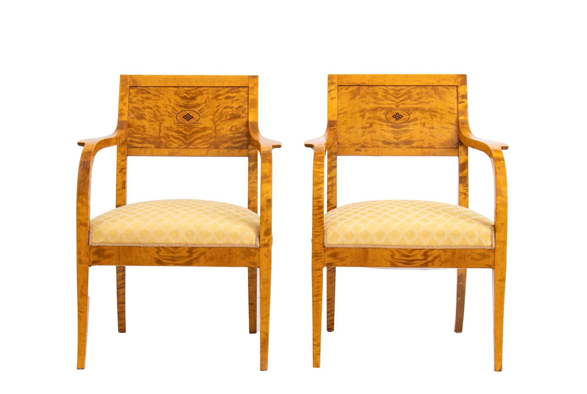 Pair of chairs Biedermeier with back carved in geometric decor with ebonized woods. - Image 2 of 19