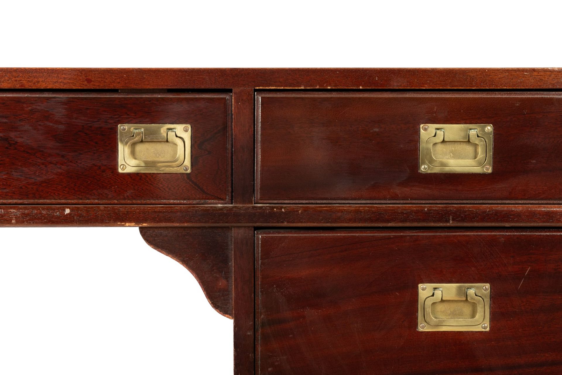 Byron marine style mahogany desk with five drawers on the front and glass top - Bild 16 aus 19