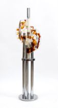 Angelo Brotto 1914-2002 Floor lamp with steel structure and special inserts in Bohemian crystal