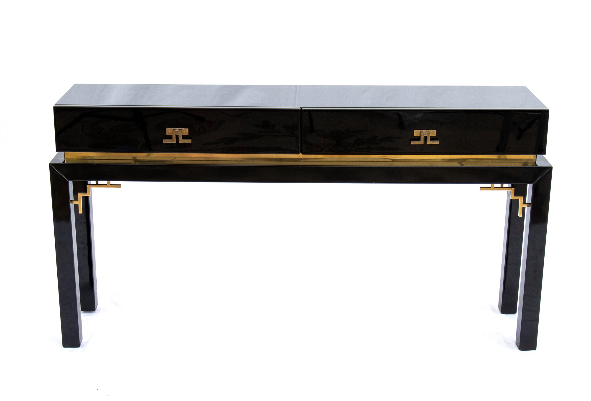 Console in lacquered wood and brass with two drawers at the front - Image 3 of 19
