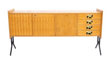 Rationalist sideboard in ash wood with three doors and four drawers on the front with ceramic hand