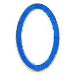 Cristal Art oval mirror with blue crystal handcrafted frame and brass double border