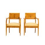 Pair of chairs Biedermeier with back carved in geometric decor with ebonized woods.