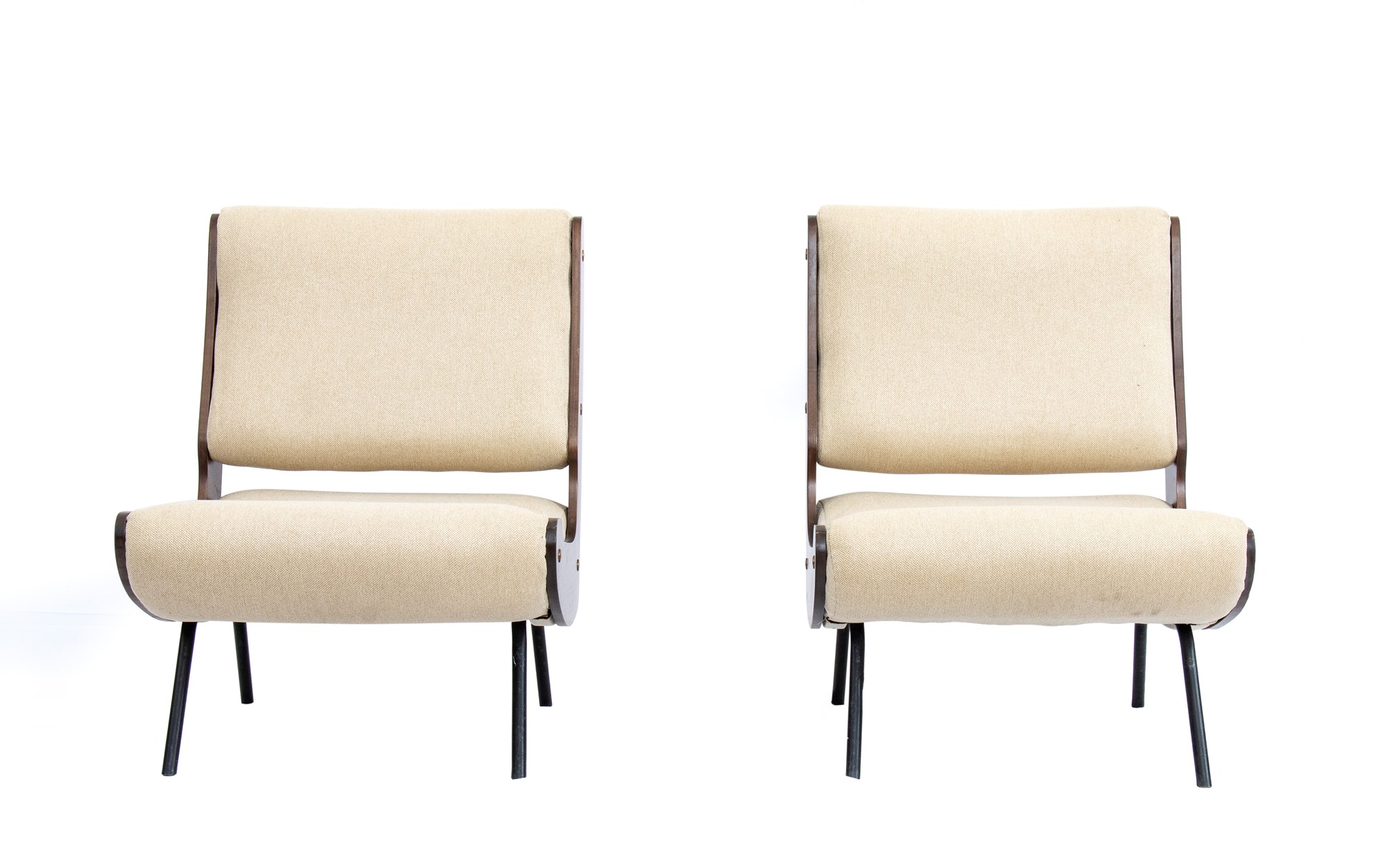 Gianfranco Frattini  Pair of armchairs mod. 863 with wooden and metal structure and brass details by - Bild 8 aus 19