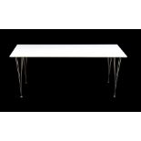 Desk with white lacquered wood top and steel structure
