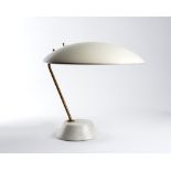 Bruno Gatta Table lamp model 8023 with a light. Cream white metal diffuser, brass stem and marble c